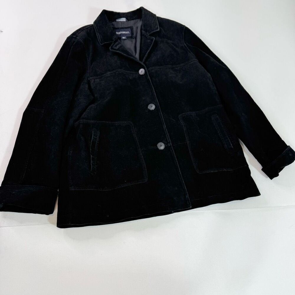 Bernardo Jacket Womens XL Black Suede Leather Button Up Classic‎ chore Coat